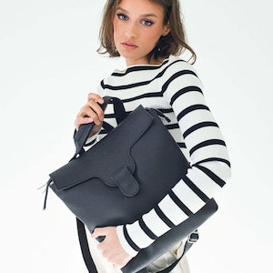Black leather handbag-ruckasak, Natural leather backpack, Urban style city bag, Bag for work and laptop, Custom color available.