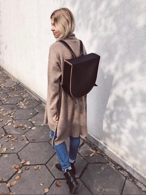 bottom leather backpack Round Bottom Leather Backpack, Handmade Rucksack, Custom Color Available