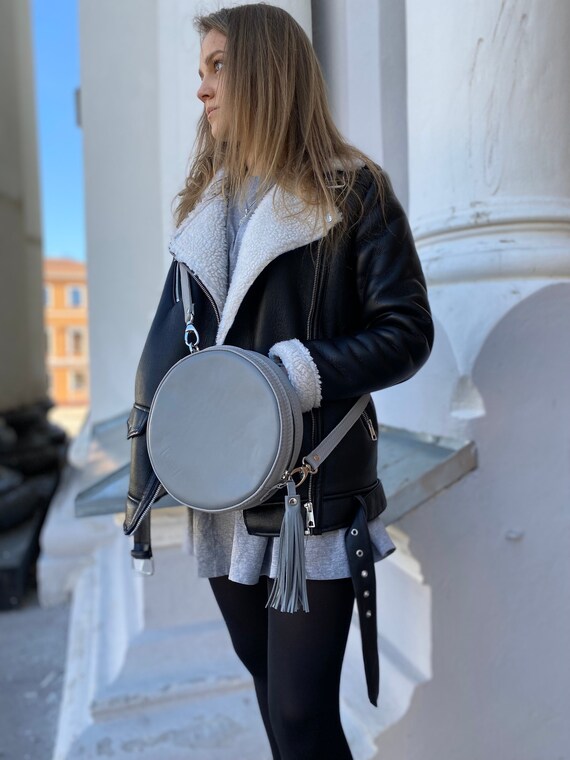 Sac Bandoulière Rond En Cuir PU - Couleur Noire, Fermeture éclair - Mode Chic Vintage