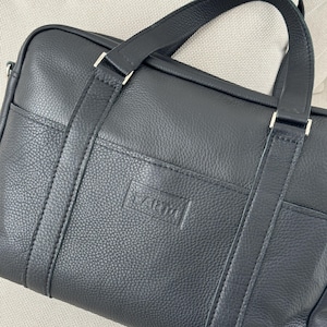 Black Leather Briefcase – Handmade Laptop Bag, Men&#39;s Work Bag, Business Document Case