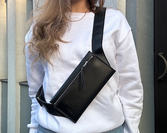 Bolso negro, Bolso de piel natural, Cartera para ella, bolso pequeño para viaje, regalo para madre, Bolso para aeropuerto