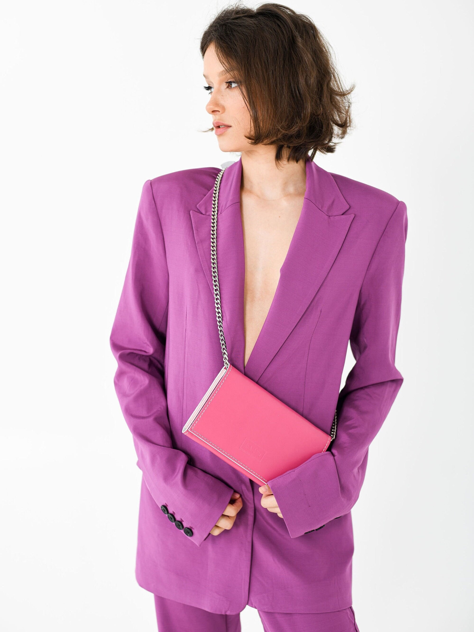 Pink leather clutch, Natural leather mini bag, Purse for special occasions, Evening bag for ladies, Gift for lady.