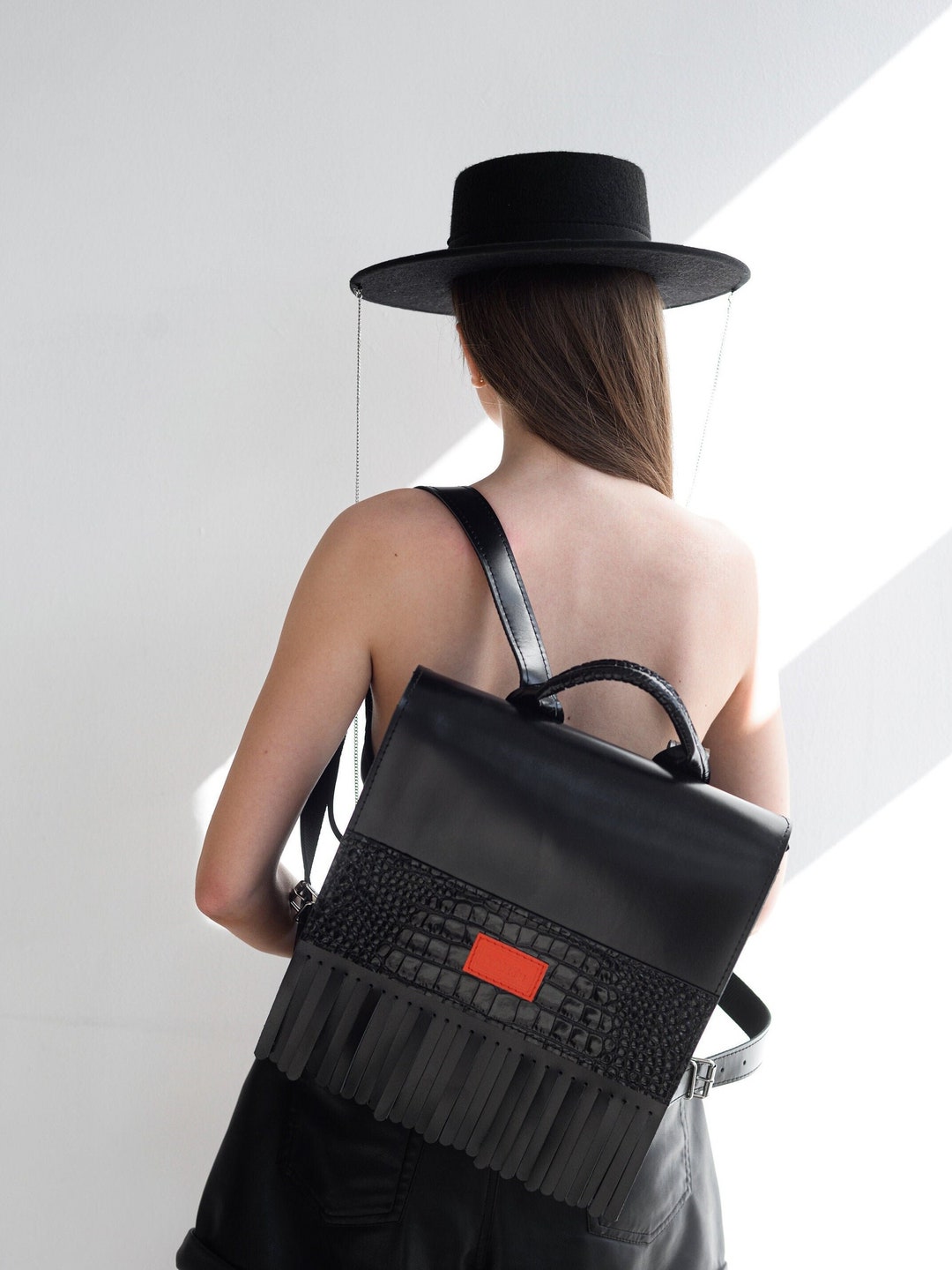 Squareshaped Backpack Natural Leather Rucksack for Stylish Etsy