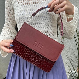Burgunderrote Lederhandtasche für Frauen - Elegante formelle Leder-Eventtasche, handgemachtes Geschenk, kundenspezifische Farben-Geldbeutel