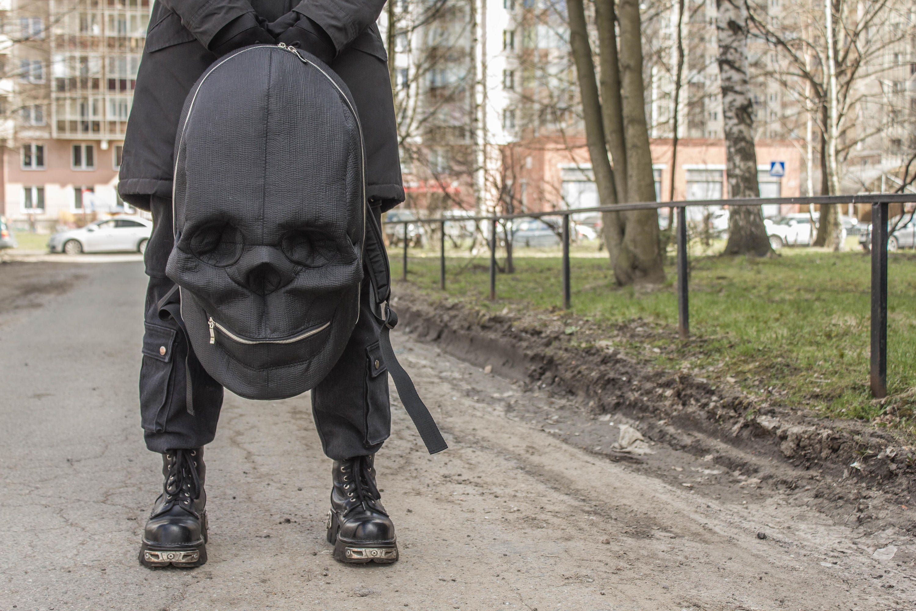 black skull backpack
