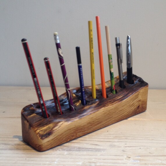 Wooden Desk Tidy Handmade From Scottish Oak Unusual Gift Etsy