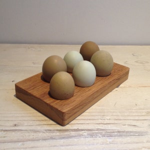 Six egg wooden rack,holder, Scottish Oak, gift for chef, cook, kitchen, board, storage, stand, unusual, anyfink, natural, unique, 446