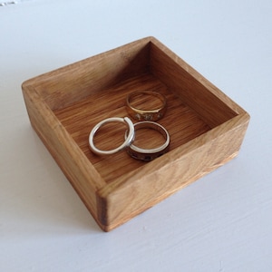 Small ring tray, wedding ring box, jewellery tray, oak tray, small wooden tray, wooden storage, Scottish gift, coin tray, presentation tray image 1