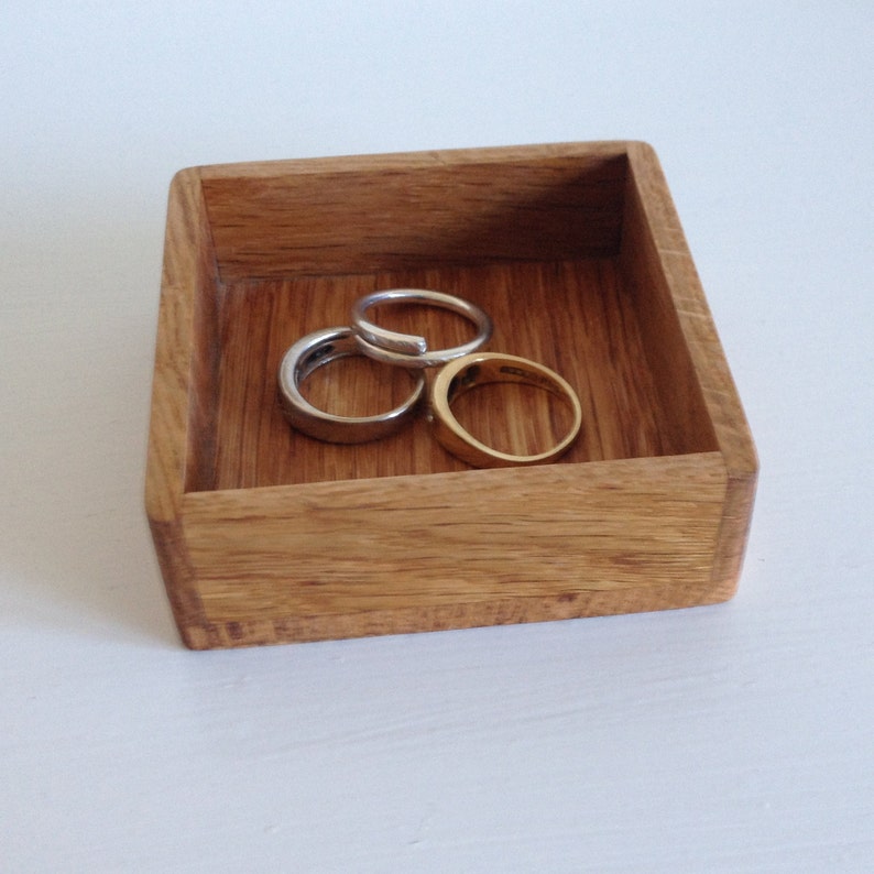 Small ring tray, wedding ring box, jewellery tray, oak tray, small wooden tray, wooden storage, Scottish gift, coin tray, presentation tray image 4