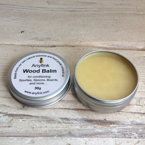 Anyfink Wood Balm for conditioning Spurtles, Spoons, Boards, Bowls, wax, conditioner, butter, Scottish beeswax, gift, Scotland, handmade image 1