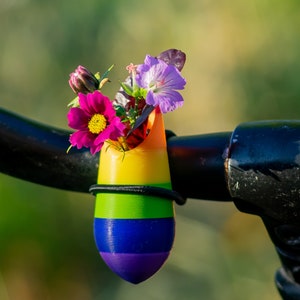 little vase for on your bike. Bike has the colors of the rainbow.