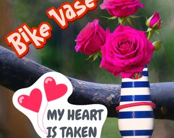 Blue and white Bike Vase.  Attached to the handlebars of the bike. Unique gift for a biker.