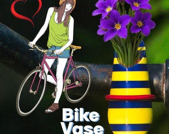 Two color Bike Vase Dark Blue - Yellow for handlebars. Great Dark Blue - Yellow gift for Bikers.
