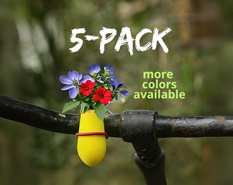 Bike Vases 5-Pack. Bike Flower Vase for Handlebars. Great Gift for Bikers. Yellow accessory.