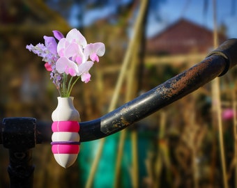 1x two-color bike vase bulb version. Colored White-Magenta, or choose your combo and elastic binder color