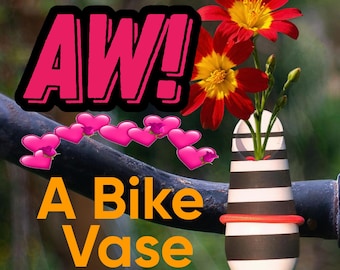 Bike Vase with white and black horizontal stripes. Great present for bike lovers. Bike handlebar decoration