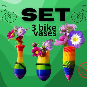 レインボーバイク花瓶 3 個セット。自転車のハンドルバー用花瓶。バイカーへの素晴らしい贈り物。