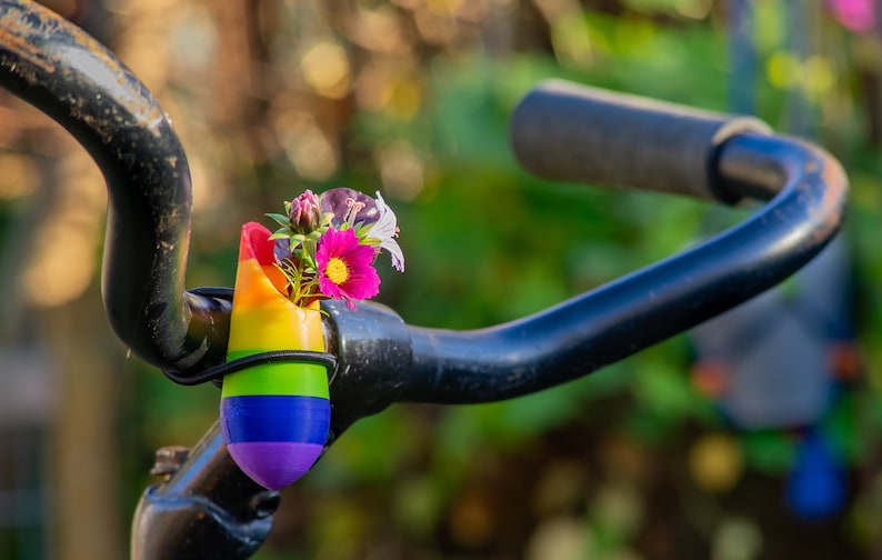 little vase for on your bike. Bike has the colors of the rainbow.