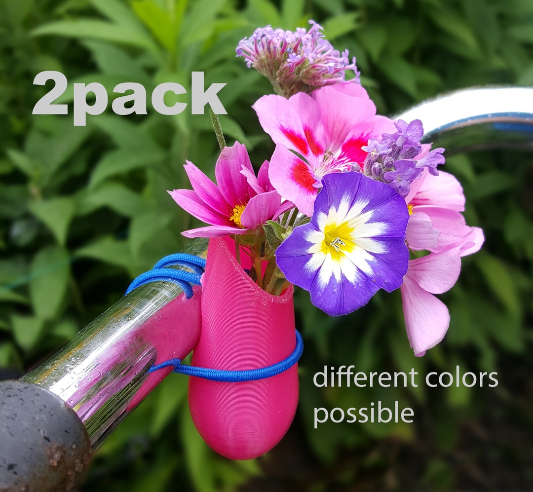 2x Colored Bike Vase for on Your Bicycle Full With Flowers. 3D Printed