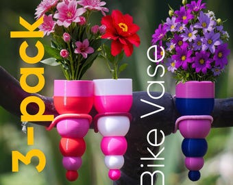 Bike Vase Model Pea Ball 3-Pack Bike Flower Vase for Handlebars. Great Gift for Bikers. Fun with a bike vase.