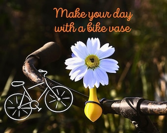 Bike Flower Vase for Handlebars. Great Gift for Bikers. Yellow bike accessory.