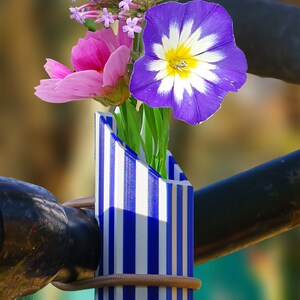 1x two-color bike vase with vertical stripes. Colored White-Dblue, or choose your combo and elastic binder color image 4