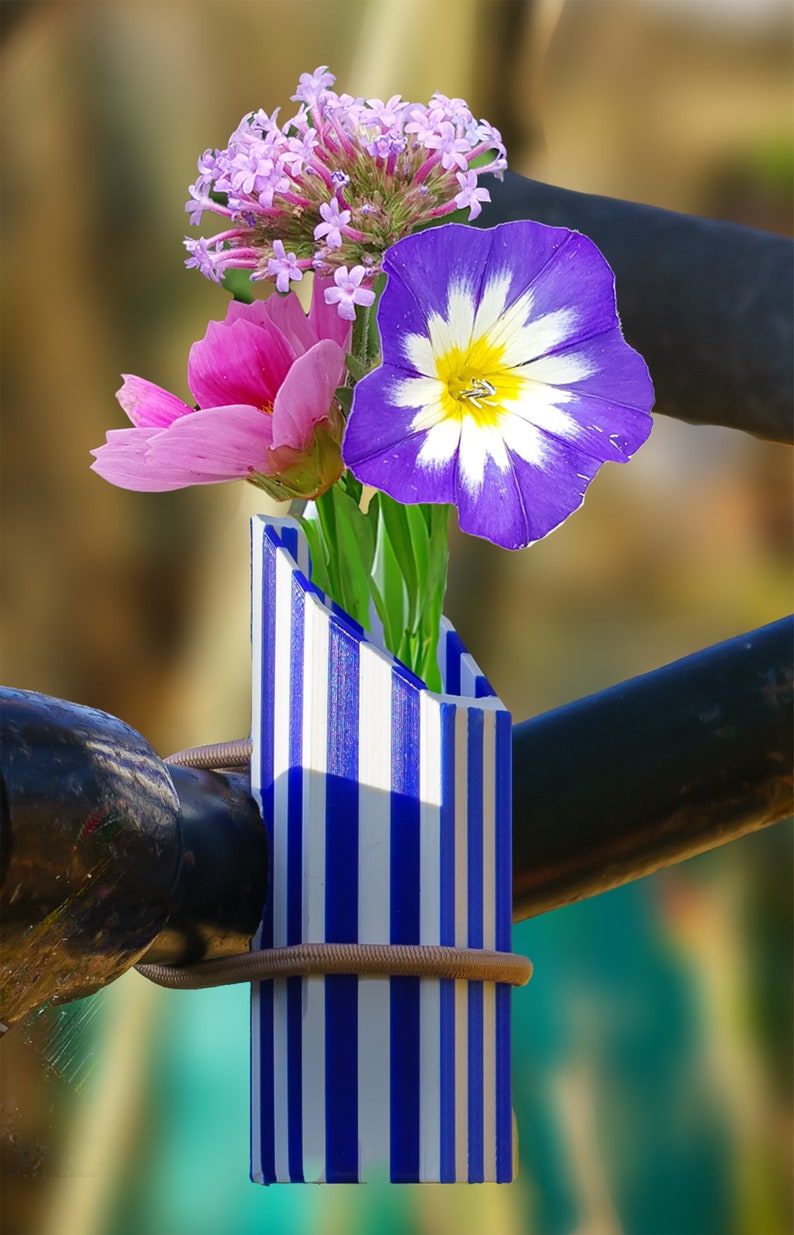 1x two-color bike vase with vertical stripes. Colored White-Dblue, or choose your combo and elastic binder color image 4