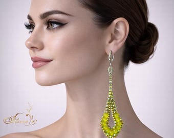 Neon Yellow Crystal Dance Earrings , Crystal Ballroom Dance Earrings, Belly dance earrings, latin dance jewelry,
