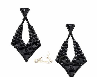 Midnight Crystal Dance Earrings, Black Belly dance earrings, latin dance jewelry, Black Geometric Dance Earrings