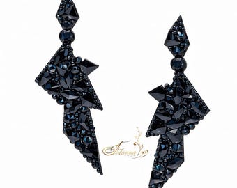Midnight Crystal Dance Earrings, Black Belly dance earrings, latin dance jewelry, Black Geometric Dance Earrings