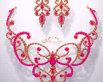 Rhinestone Ballroom Dance Jewelry Set: Pink Oriental Jewelry