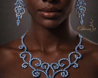 Rhinestone Sapphire Ballroom Dance Jewelry Set: Oriental Necklace & Earrings