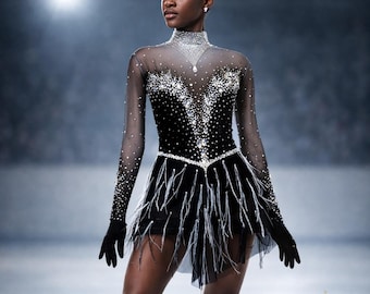 Swan lake ice skating costume Custom figure skating dress Grey skating dress for ice skater Sparkling ice skating dress Competition dress