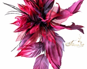 Handmade Silk Flower Brooch Somebana, Pink Floral Brooch, Statement Jewelry, Unique Gift for Her, Japanese Textile Art