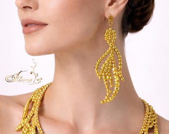 Sunshine Gold Rhinestone Dance Jewelry Set - Sparkling Necklace and Earrings for Ballroom and Belly Dancing