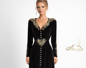 Black hand embroidery kaftan Morrocan women kaftan Kaftan dress Caftan embroidered Gold evening dress Prom dress for women Dubai kaftan