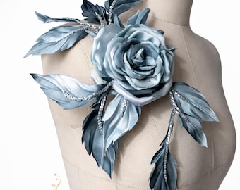 Handmade Blue Silk Flower Brooch Somebana, Elegant Floral Brooch, Statement Jewelry, Unique Gift for Her, Japanese Textile Art