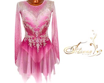 Pink figure skating dress  Rose Ice Skating Dress Shimmering Floral Fantasy ice skating dress for Elegant Performances