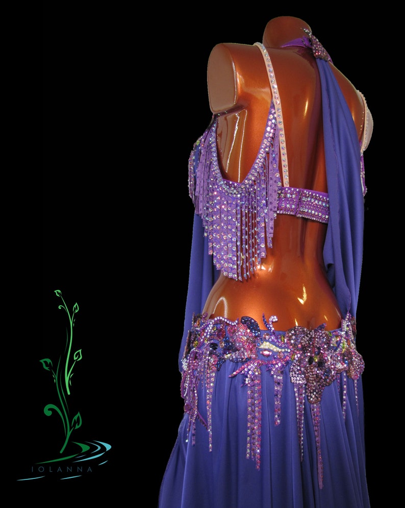 Purple belly dance costume with hip cut outs oriental fringed Etsy