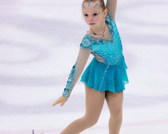 Türkisfarbenes Eiskunstlaufkleid Hellblaues Eiskunstlaufkleid Glitzerndes Turnierkostüm Elegantes Eiskunstlaufkleid Aufführungskleid