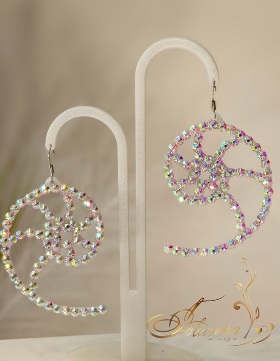 社交ダンス用イヤリング：クリスタルラインストーンシェルデザイン