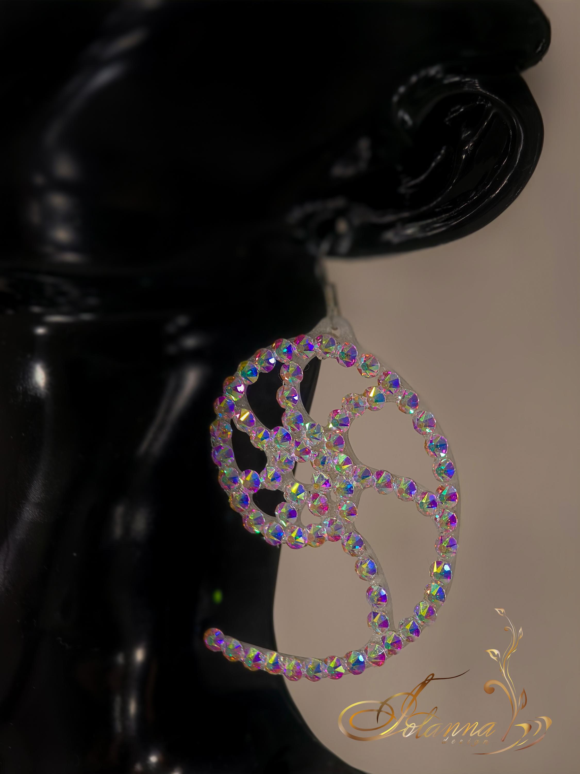 社交ダンス用イヤリング：クリスタルラインストーンシェルデザイン