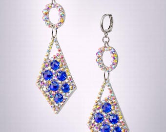 Crystal & Sapphire Blue Dance Earrings, Crystal Ballroom Dance Earrings, Belly dance earrings, latin dance jewelry,