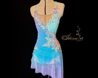 Light blue lilac ice skating dress Purple figure skating dress Performance dress for ice skater  Stunning skating costume Outfit for ice