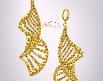 Golden Crystal Dance Earrings, Belly dance earrings, latin dance jewelry, Gold Geometric Dance Earrings