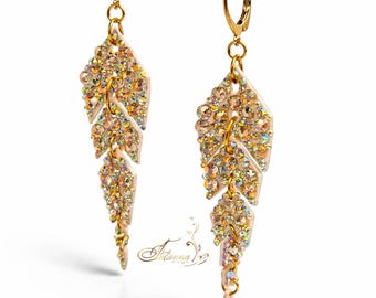 Gold Crystal Leaf Dance Earrings, Ballrom dance earrings, rhinestones earrings