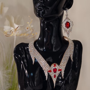 Ballrom crystal jewelry set, dance accessories, ballroom earrings, oriental necklace, Ballroom necklace with rhinestones, dance gifts