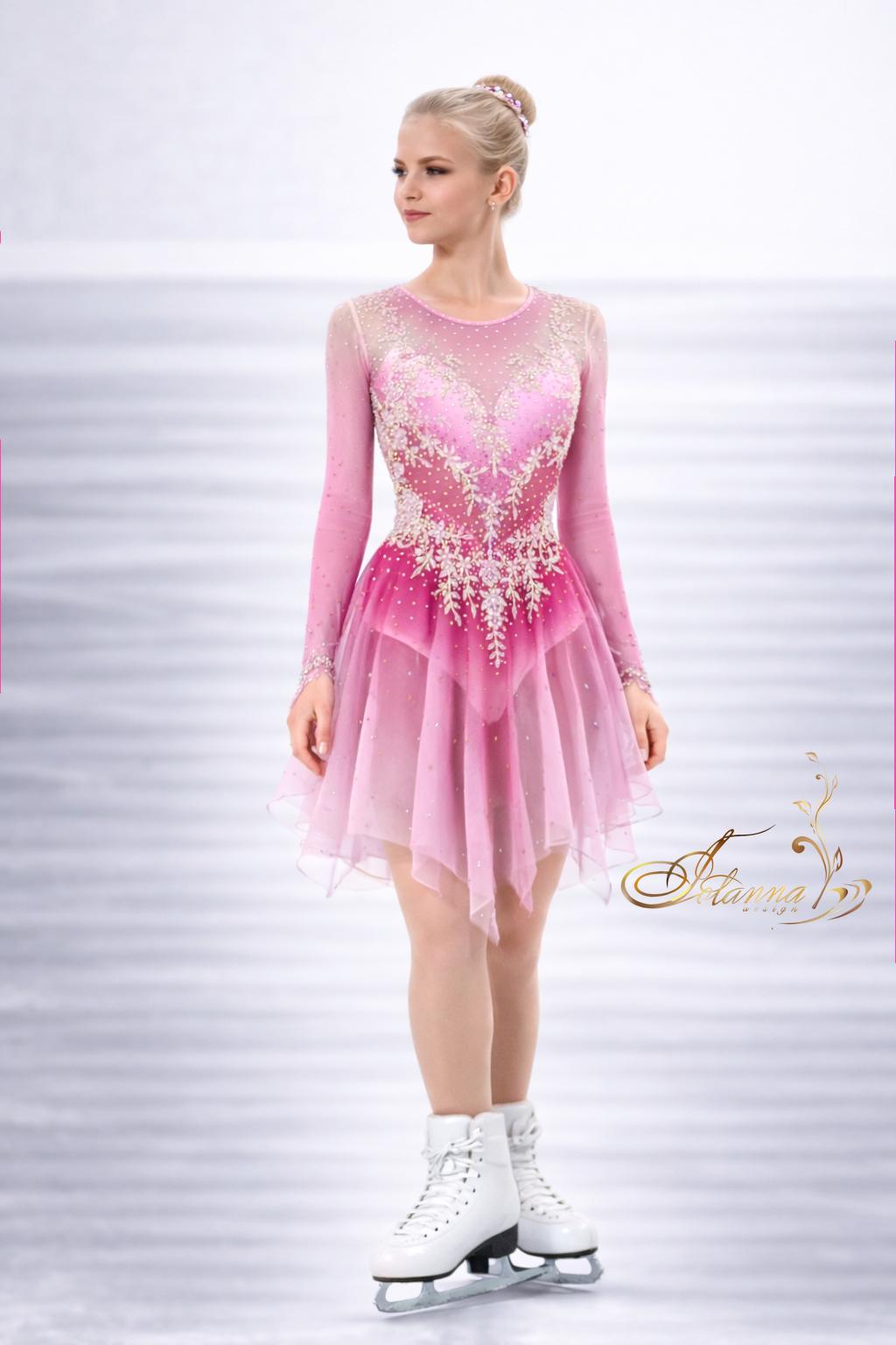 Pink Rose Ice Skating Dress: Shimmering Floral Crystals, Elegant ...