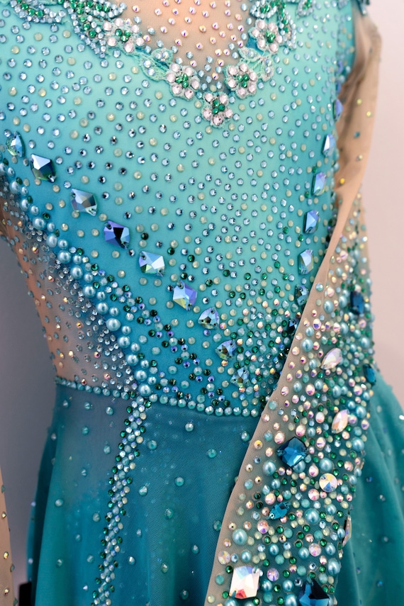 blue figure skating dresses Ombre White and Ice blue figure skating dress by Tania Bass #1870 Black/White