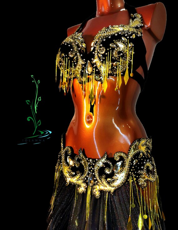 Buy Professional Antique Belly Dance Costume Royal Black Gold 